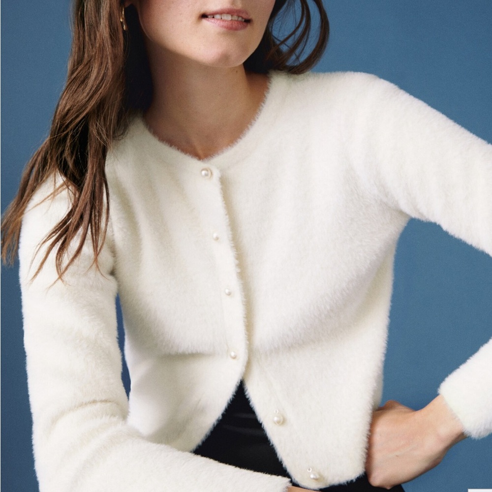 NWT Mango Cream Fur-Effect Knitted Cardigan